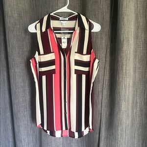 Express Burgundy and Pink Striped Sleeveless Blouse